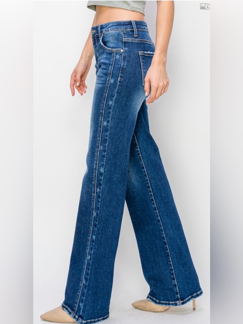 Risen Mid Rise Straight Side Star Detail Jeans - Picture 4 of 4